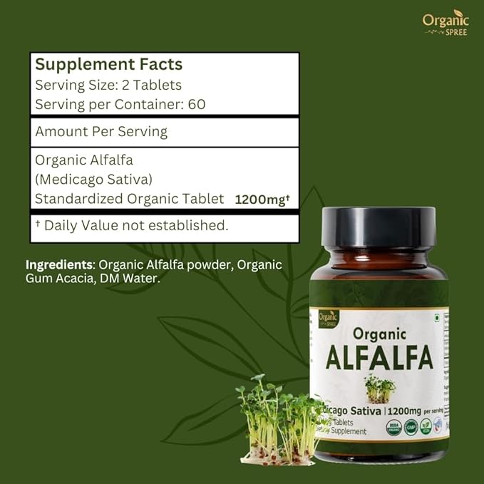 Alfalfa 120 Tablets | Medicago Sativa (Alfalfa) | USDA Organic Certified | Superfood Supplement with Vitamins and Minerals | Organic and Natural 120tab - Pack of 2