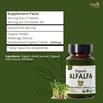 Alfalfa 120 Tablets | Medicago Sativa (Alfalfa) | USDA Organic Certified | Superfood Supplement with Vitamins and Minerals | Organic and Natural 120tab - Pack of 3