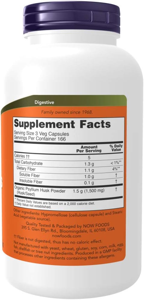 NOW Foods Psyllium Husk 500mg, 500 Capsule (2 Pack)
