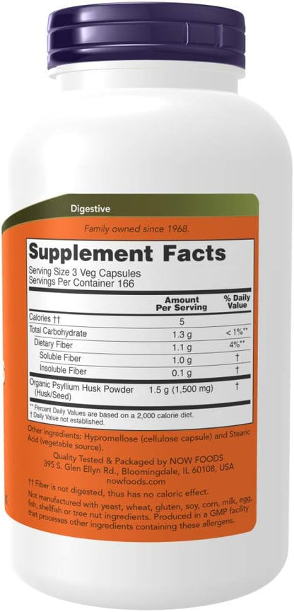 NOW Foods Psyllium Husk 500mg, 500 Capsule (2 Pack)