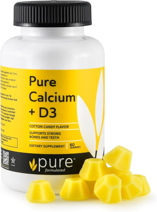 Vegan Calcium with Vitamin D3 Gummies – Supports Strong Bones & Teeth, 1000 IU, Kosher, Gluten & Dairy-Free Calcium Gummy (60 Gummies)