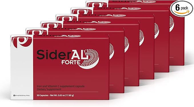 SiderAL Forte Iron Supplement and Vitamin C for Women and Men - Premium Supplement for Deficiency and Anemia Support - High Absorption - Gentle on The Stomach - Non-Constipating - 180 Caps