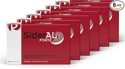 SiderAL Forte Iron Supplement and Vitamin C for Women and Men - Premium Supplement for Deficiency and Anemia Support - High Absorption - Gentle on The Stomach - Non-Constipating - 180 Caps