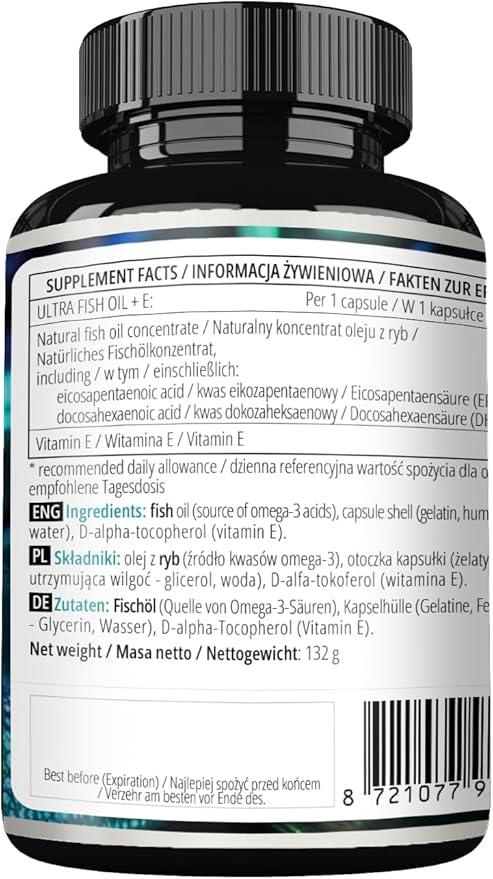 APOLLO'S HEGEMONY Ultra Fish Oil 1000mg with Vitamin E, 100 Softgel Capsules, High Strength Omega 3 with 500mg EPA and 250mg DHA, 3 Months Supply, Fatty Acids (EFAs)