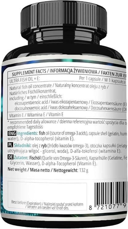 APOLLO'S HEGEMONY Ultra Fish Oil 1000mg with Vitamin E, 100 Softgel Capsules, High Strength Omega 3 with 500mg EPA and 250mg DHA, 3 Months Supply, Fatty Acids (EFAs)