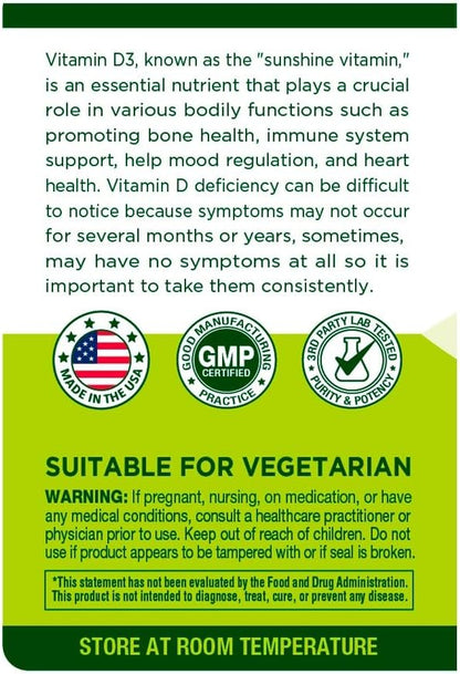 Vitamin D3 2000 IU (50 mcg) 300 Vegetable Capsules Support Healthy Bones Teeth Immune System Supplement