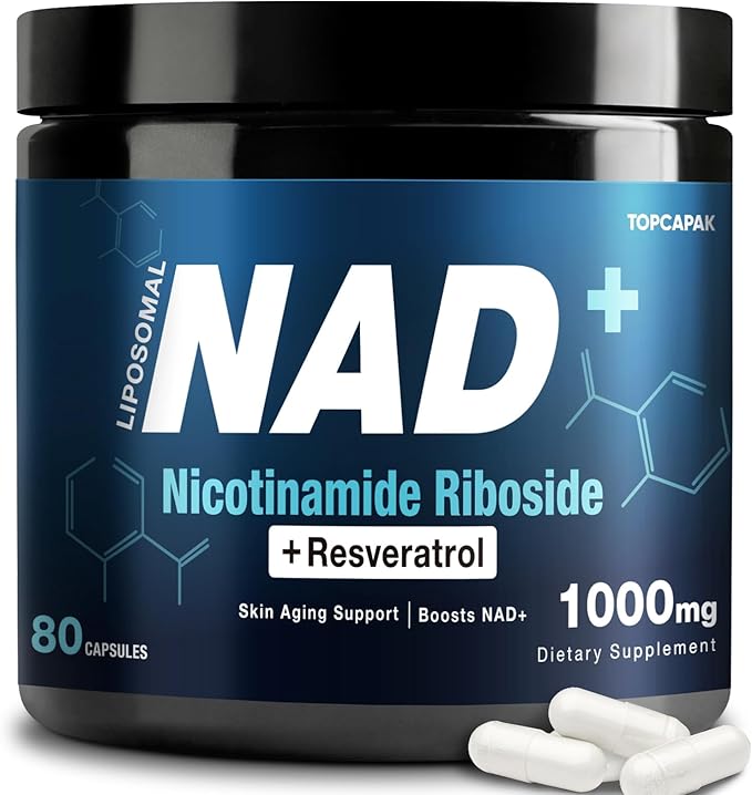 NAD+ Supplement 1000mg - Nicotinamide Riboside (NR) and Resveratrol, Liposomal NAD of Pure Organic Ingredients for Women & Men Healthy Aging, Brain and Cellular Energy, 80 Capsules