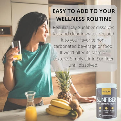 Sunfiber, Prebiotic Fiber Supplement for Digestive Health - Promotes Gentle Regularity | Gluten Free, Vegan, Dairy Free, Non-GMO, Keto, Tasteless | One Simple Ingredient | 30 Servings