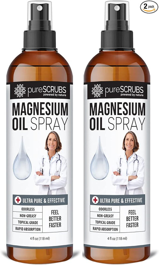 Pure Topical Magnesium Oil Spray, Ultra Fast Absorption for Better Health, Pure Zechstein Brine - (2 Bottle Value Pack)