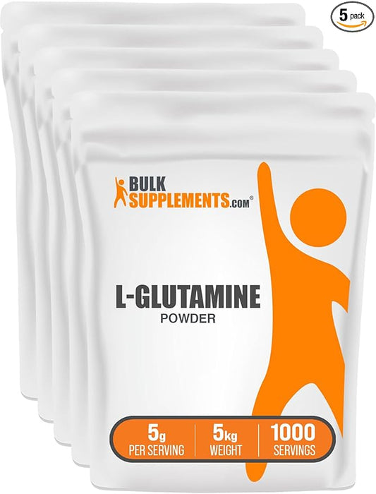 BulkSupplements.com L-Glutamine Powder - Glutamine Supplement, for Recovery & Gut Health - Unflavored & Gluten Free, 5g (5000mg) per Serving, 1kg (Pack of 5) (11 lbs)