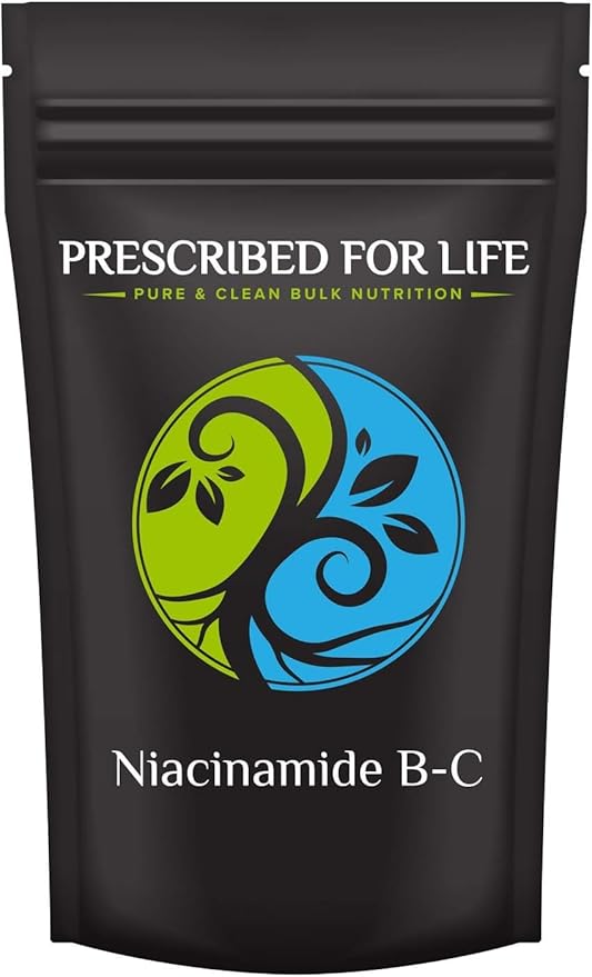 Prescribed For Life Niacinamide Powder (B-C), Fine Granular USP Grade Vitamin B3 Powder, Natural Nicotinamide Supplement, Gluten Free, Non GMO, Vegan, Niacinamida Pura (12oz / 340g)