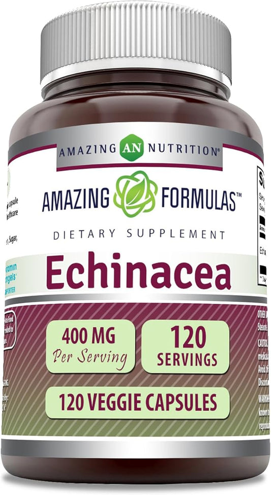 Amazing Formulas Echinacea Supplement | 400 Mg Per Serving | 120 Veggie Capsules | Non-GMO | Gluten Free | Made in USA