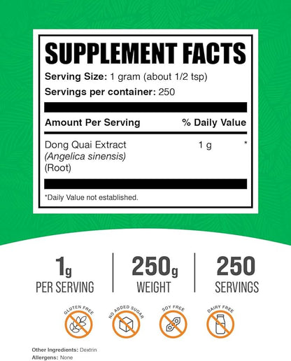 BulkSupplements.com Dong Quai Root Extract Powder - Angelica Root Powder, Dong Quai Herbal Supplements - Vegan & Gluten Free, 1000mg per Serving, 250g (8.8 oz) (Pack of 1)