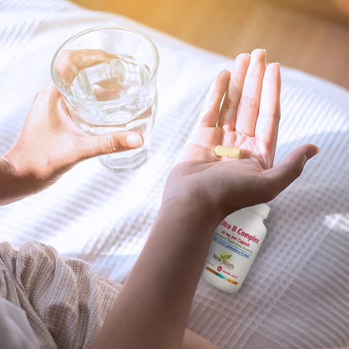 New Roots | Ultra Vitamin B Supplement (50mg) Contains Vitamin B6, B12, Biotin, Advanced Flush Free Formula (90 Veg Caps)