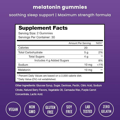 NutraChamps Melatonin Gummies for Adults, Extra Strength Sleep Aid Vitamins, 5mg or 10mg Dose, Vegan Natural Strawberry Flavor Supplement for Better Sleep, Healthy Sleep Cycles, 60 Gummies