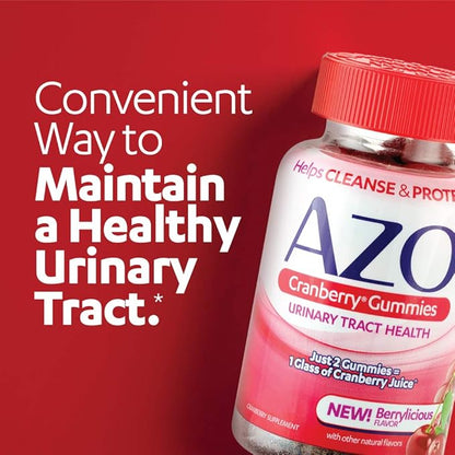AZO Cranberry Urinary Tract Health Gummies Dietary Supplement 2 Gummies = Glass Cranberry Juice Helps Cleanse Protect Natural Berrylicious Flavor Gummies, Non-GMO, 40 Count
