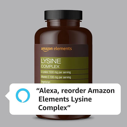 Amazon Elements Lysine Complex with Vitamin C for Immune Health Support, Vegetarian, 65 Servings, 195 Count (Packaging may vary)