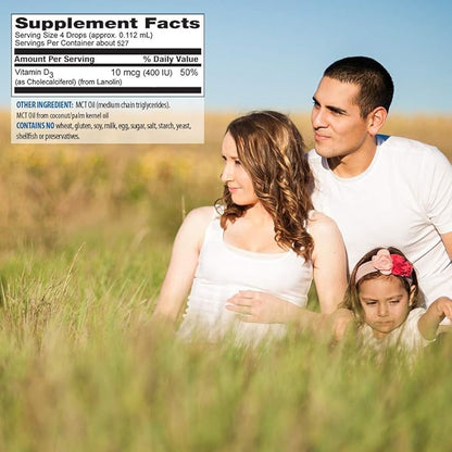 Vitamin D Drops for Baby, Kids and Adults - Pure Liquid D3 - Easy Dose Dropper - 2 Ounce Supply from Natural Health Goodies