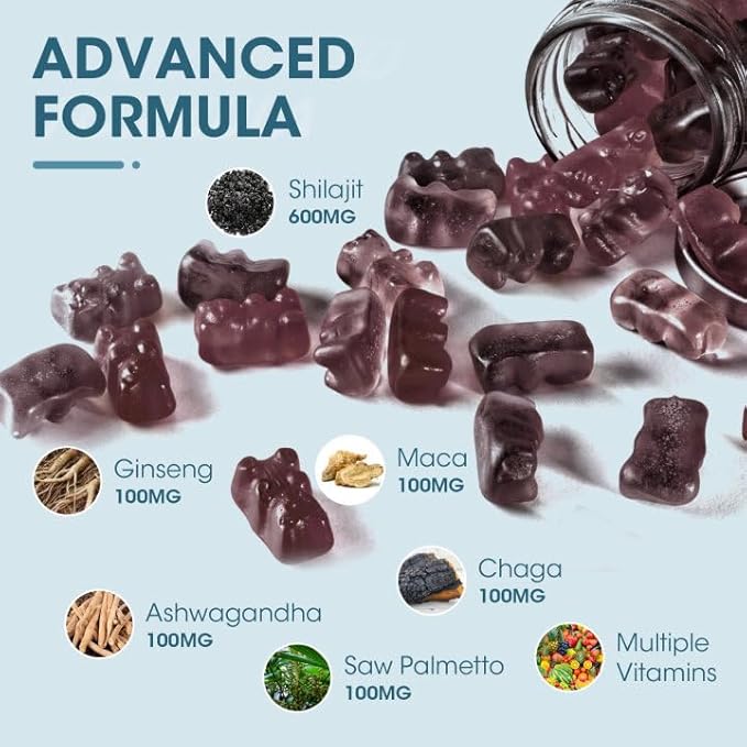 Himalayan Shilajit Gummies with 85+ Trace Minerals & Fulvic Acid for Energy, Immune, Cognitive Support High Potency Pure Natural Shilajit Supplement for Men & Women 60 Gummies (1 Pack)