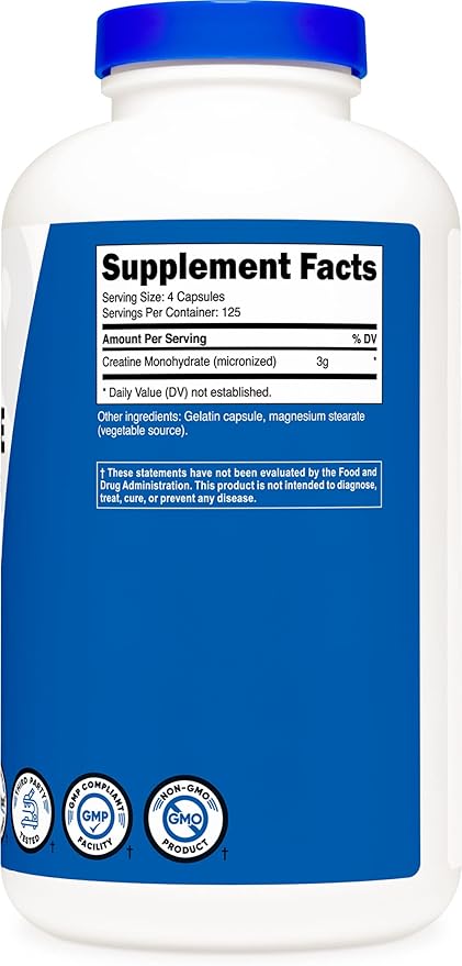 Nutricost Creatine Monohydrate 3000mg (750mg Per Cap), 500 Capsules (3 Bottles)