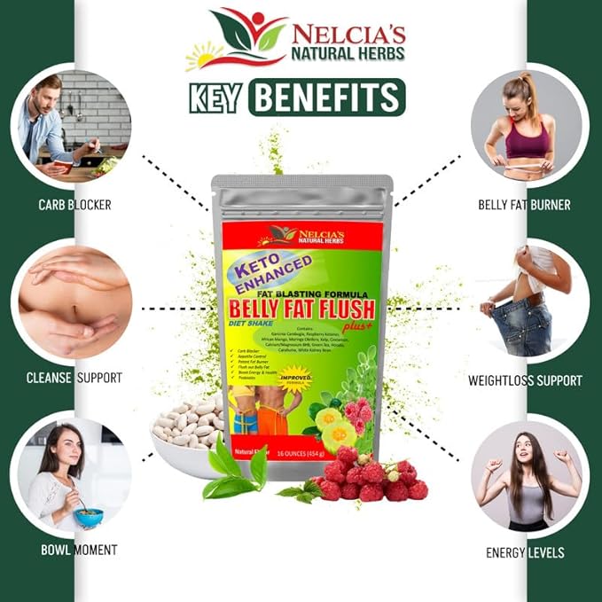 NELCIA'S NATURAL HERBS Belly Fat Burner for Men & Women | Probiotics & Appetite Suppressant for Weight Loss Supplement Powder| Metabolism Booster Raspberry Ketones, Green Tea|16 oz 30 Servings