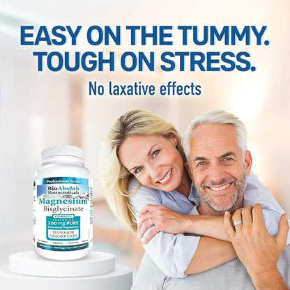 Bio Absorb Magnesium Glycinate/Bisglycinate Supplement. 200mg of Chelated Elemental Magnesium. 260 Vegan Capsules (260-Day Supply)