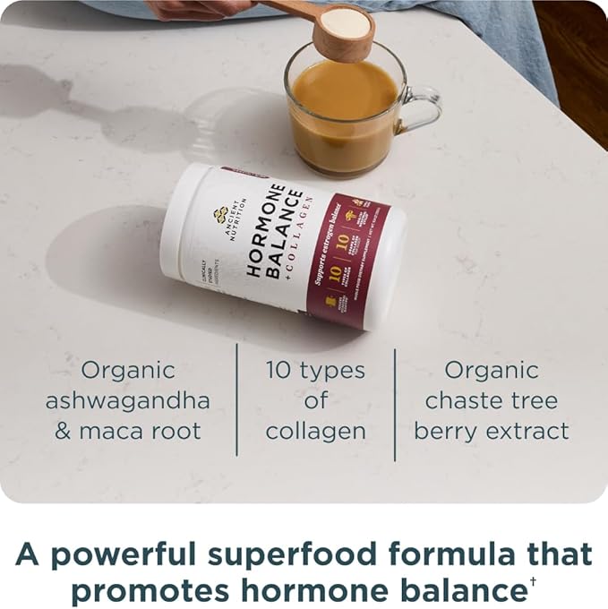 Ancient Nutrition Hormone Balance + Collagen Powder Supplement, Hydrolyzed Collagen Peptides, Key Clinically Validated Ingredient to Support Balanced Hormones and Boost Energy, Vanilla, 25 Servings
