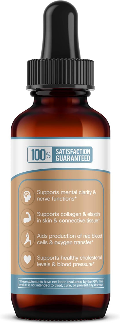 Ionic Colloidal Copper Liquid (30 PPM) | Mental Clarity & Nerve Function | Hair, Skin, Nails & Collagen | Red Blood Cells & Energy Production | Cholesterol Levels & Blood Pressure (4oz Dropper)