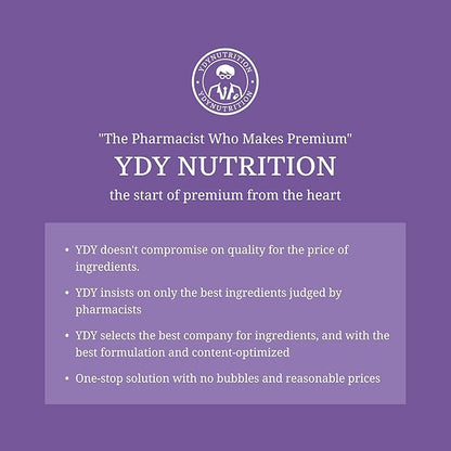 YDY Chelated Magnesium with K2 - Magnesium 200mg, Vitamin D3 25mcg, K2 100mcg - High Absorption, Supports Muscle, Bone, Nerve, Sleep - 60 Tablets