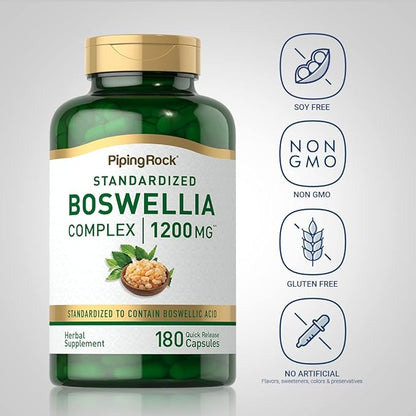 Piping Rock Boswellia Extract Capsules | 1200mg | 180 Count | Herbal Supplement | Standardized Complex | Non-GMO, Gluten Free