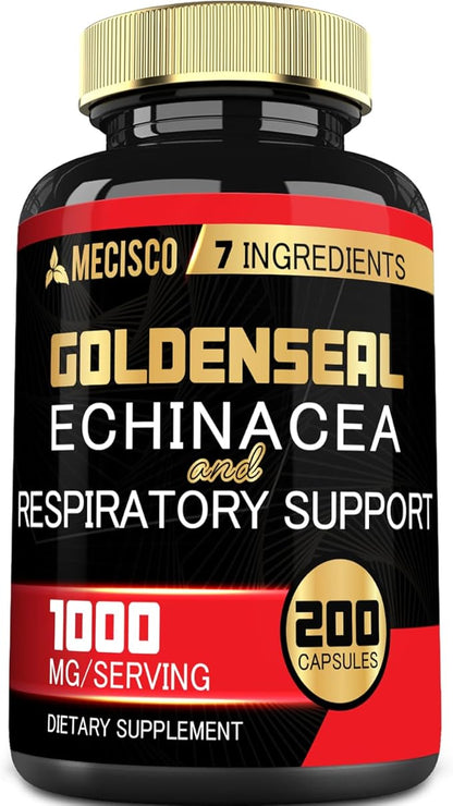 Goldenseal Root Capsule Organic with Echinacea, Mullein Leaf, Plantain & More - 7 Premium Herbal Supports Immune System, Digestive Health, Smooth Breathing, and Body Management - 200 Capsules