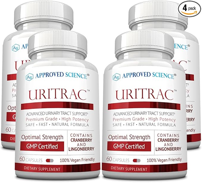Approved Science® Uritrac™ - UTI Support - Cranberry, D-Mannose, Lingonberry - Vegan Friendly - 60 Capsules per Bottle - Pack of 4