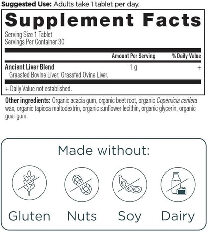Ancient Nutrition Organ Supplements, Once Daily Grass-Fed and Wild Organ Complex Capsules, Beef & Lamb Liver, Supports Healthy Blood, Gut, and Liver, 30 Ct
