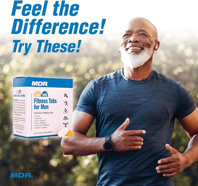 MDR Fitness Tabs Patented AM/PM Multivitamin for Men Doctor Formulated with Right Nutrients at The Right Time - Gluten Free - 2 Month Supply