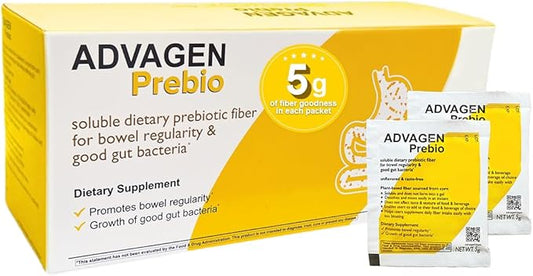 ADVAGEN-Prebio Fiber Supplement Powder Unflavored - Soluble Prebiotic Fiber Powder On The Go Packets, Supports Digestive Health, Bloating & Constipation for Women & Men, 30 Servings