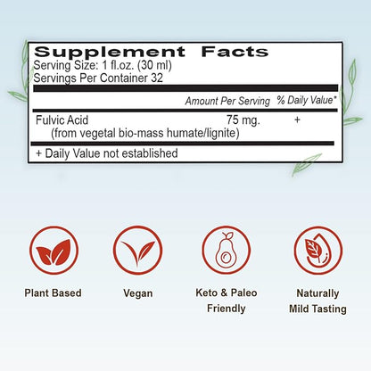 Vital Earth Minerals Fulvic Minerals Liquid – Fulvic Acid Supplement with 70+ Trace Minerals, Electrolytes for Energy & Vitality, 32 Oz Ea + 1 Oz Cup