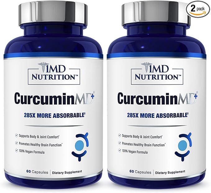 1MD Nutrition CurcuminMD Plus - Turmeric Curcumin with Boswellia Serrata - 285x More Absorbable | Joint Stiffness, Muscle Recovery, and Mood Support | 120 Capsules (2-Pack)