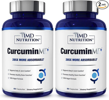 1MD Nutrition CurcuminMD Plus - Turmeric Curcumin with Boswellia Serrata - 285x More Absorbable | Joint Stiffness, Muscle Recovery, and Mood Support | 120 Capsules (2-Pack)