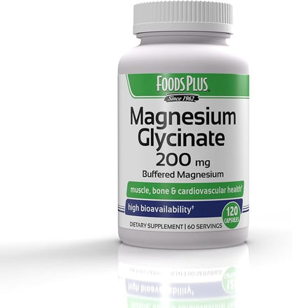 Magnesium Glycinate 200 mg per Serving, Muscle, and Cardiovascular Health, Buffered Magnesium, Health and Nutrient Metabolism, High Bioavailability, 60 Servings