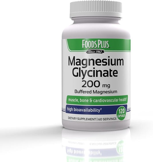 Magnesium Glycinate 200 mg per Serving, Muscle, and Cardiovascular Health, Buffered Magnesium, Health and Nutrient Metabolism, High Bioavailability, 60 Servings