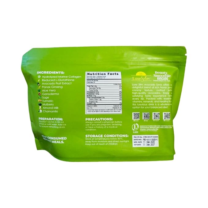 Luxe AVOCADO Beauty Smoothie Collagen Drink, 10 Sachets x 21g
