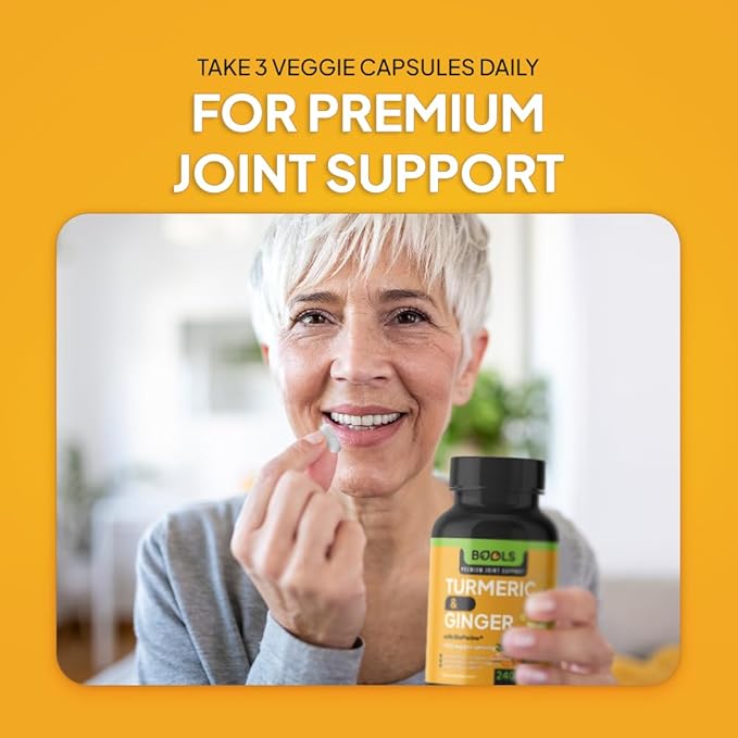Bools Turmeric Curcumin Supplement with BioPerine & Ginger, Turmeric Curcumin with Black Pepper 1950mg for Max Absorption Joint Support- Non-GMO Turmeric Supplement, Vegan, 240 Capsules