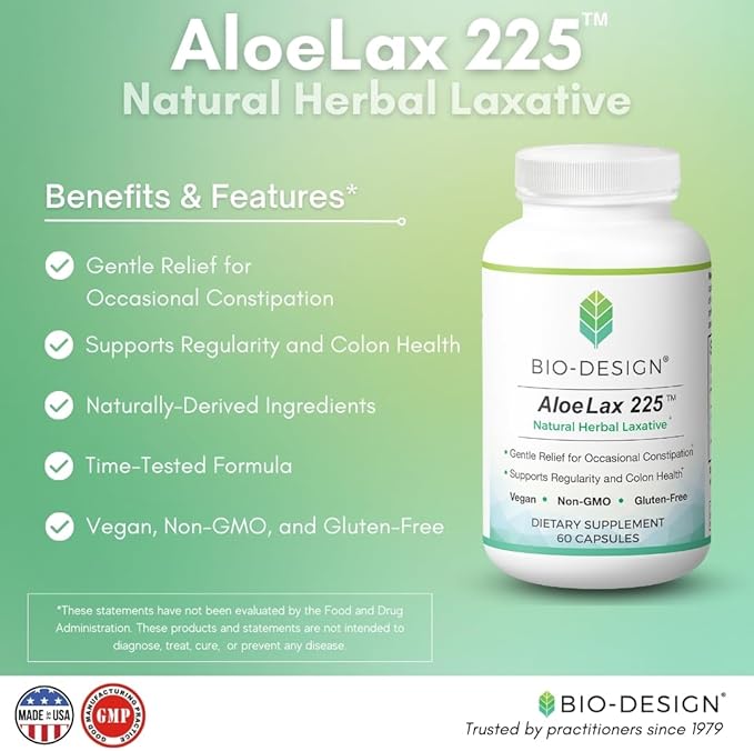 Aloe Lax 225 Relief for Occasional Constipation, with 225mg Natural Aloe ferox, 60 Vegetarian Capsules