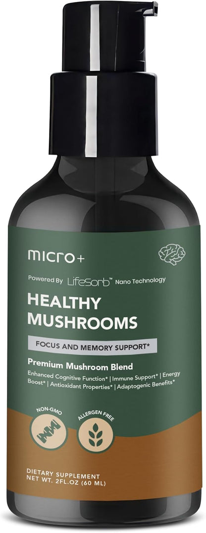 Mushroom+ by Micro+ Nootropic Brain Supplement with LifeSorb – for Focus, Memory, Cognitive Boost