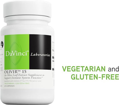 DAVINCI Labs Olivir 15 - Helps Support Immune System & Digestion with 500mg Olive Leaf Extract* - Vegetarian & Gluten-Free - 45 Capsules
