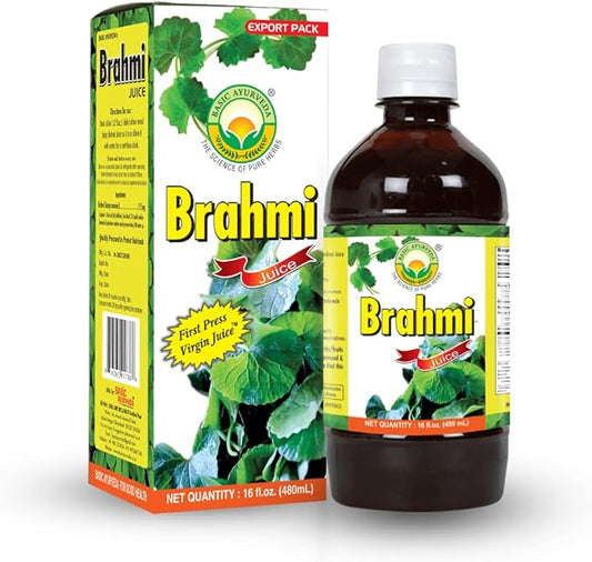 BASIC AYURVEDA Brahmi Juice | First Press Virgin Herbal Juice | Bacopa Monnieri Extract | Natural Brain & Wellness Support | Non-GMO, Vegan, No Additives | 16.23 Fl Oz (480ml)