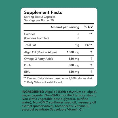 AMANDEAN Vegan Omega 3 Supplement. Premium Fish Oil Alternative. Algae DHA & EPA. Carrageenan Free Softgels. Algal Essential Fatty Acids. Plant Based Heart, Brain, Eye, Skin, Immune Support. (60ct)