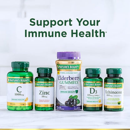 Nature's Bounty Elderberry Gummies, Dietary Supplement, Supports Immune Health, Contains Vitamin A, C, D, E and Zinc, 100 mg, 120 Gummies (Pack of 2)