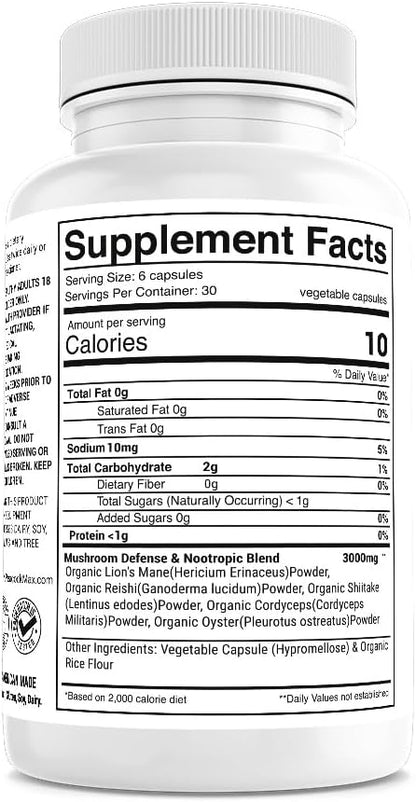 5 Mushrooms Supplement, 180 Count – Lion's Mane, Reishi, Shiitake, Cordyceps, Oyster Immune & Brain Supplement for Memory and Focus, Dietary Supplement for Energy