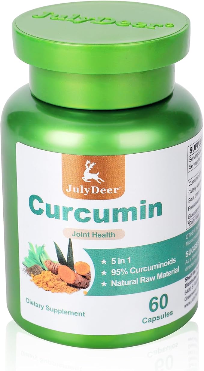 Curcumin Turmeric 95% with Celery Seed, Sour Cherry, Frankincense Extract, Glucosamine 5 in 1 Formula 95% Curcuminoid Natural Antioxidant Supplements Support to Joints and Immune Health